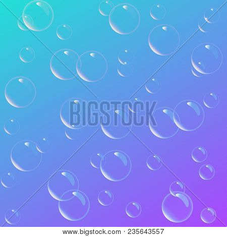 Soap Foam On Gradient Background. Realistic Water Bubbles 3d. Cool Rainbow Colored Liquid Foam With 