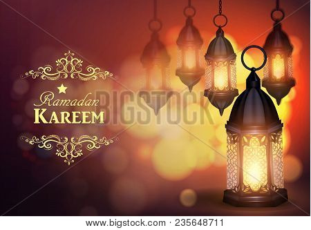 Intricate Arabic Lamps With Lights For Ramadan Kareem Vector