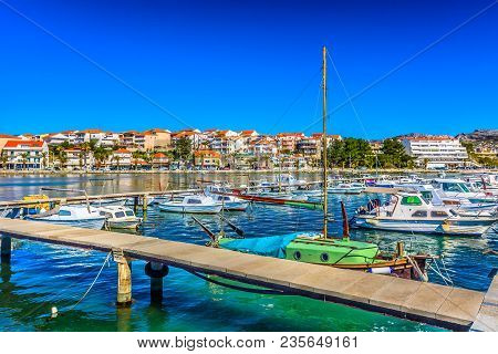 Seafront View At Coastal Town Stobrec In Suburb Of Split City, Croatia Mediterranean.