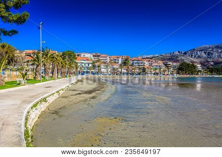 Scenic View At Coastal Town Stobrec In Dalmatia Region, Mediterranean Travel Places.