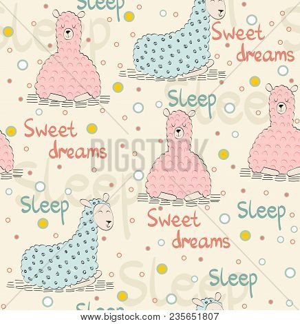 Hand Drawn Vector Seamless Pattern With Llamas