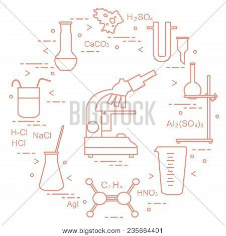 Chemistry Scientific, Education Elements: Microscope, Flasks, Tripod, Formulas, Beaker, Amoeba, Meas