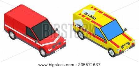 Red And Yellow Mail Cargo Isometric Car Stock Vector Image Illustration