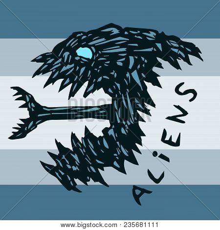 Angry Alien Head Silhouette. Science Fiction And Horror Genre. Vector Illustration