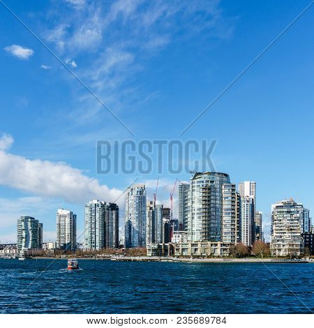 Vancouver, Canada - February 25, 2018: False Creek In Vancouver Canada At Sunny Winter Day