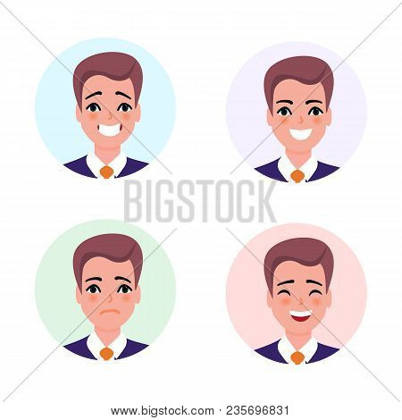 Businessman Character Avatar Set Includes Such Emotions As Embarrassment, Happiness, Sadness, Joy. S