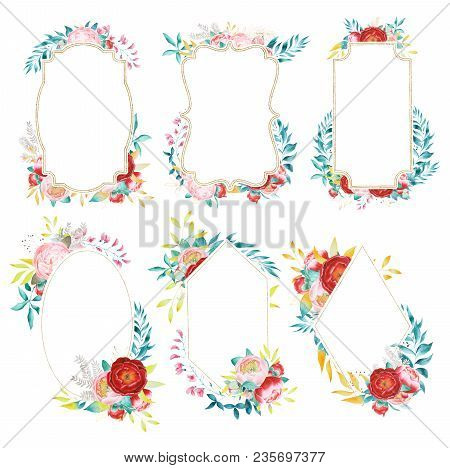 Aquarelle Wild Flower For Background, Texture, Wrapper Pattern, Frame Or Border. Wildflower Peony Fl