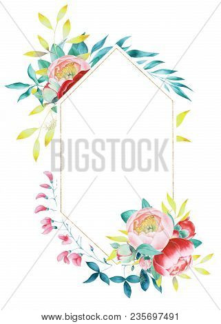 Aquarelle Wild Flower For Background, Texture, Wrapper Pattern, Frame Or Border. Wildflower Peony Fl