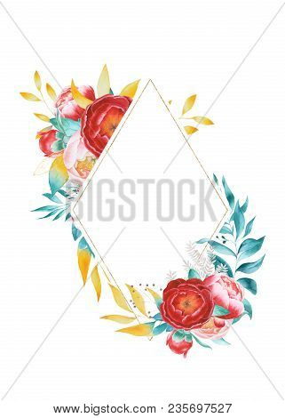 Aquarelle Wild Flower For Background, Texture, Wrapper Pattern, Frame Or Border. Wildflower Peony Fl