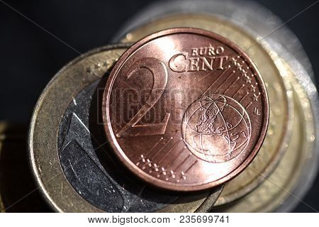 Two Euro Cents Coins Macro Photography Money