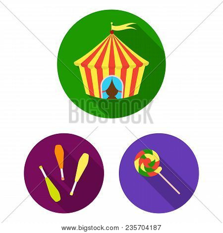 Circus And Attributes Flat Icons In Set Collection For Design. Circus Art Vector Symbol Stock  Illus