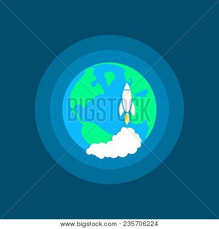 Launch Space Rocket On Earth. Flat Style Trend Modern Logo Graphic Design Isolated On Background. Co