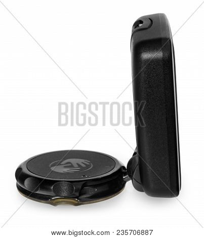Tomtom Gps Car Navigation With Handle. Black Electronic Map Device.