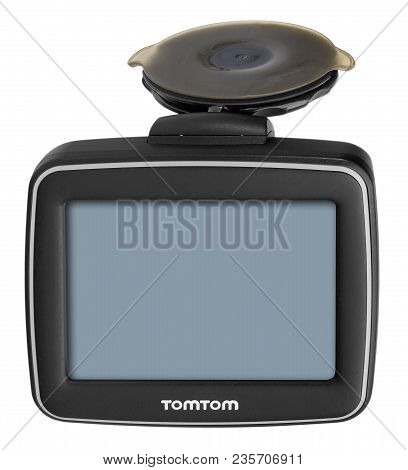 Tomtom Gps Car Navigation With Handle. Black Electronic Map Device.
