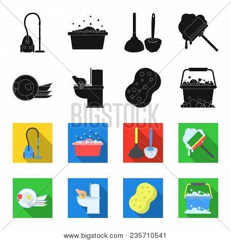 Cleaning And Maid Black, Flet Icons In Set Collection For Design. Equipment For Cleaning Vector Symb