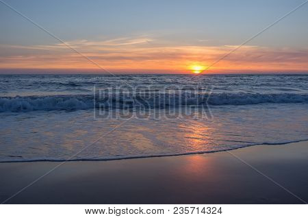 Beautiful And Colorful Sunset Sky Over The North Sea, Petten, Holland