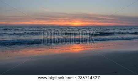 Beautiful And Colorful Sunset Sky Over The North Sea, Petten, Holland