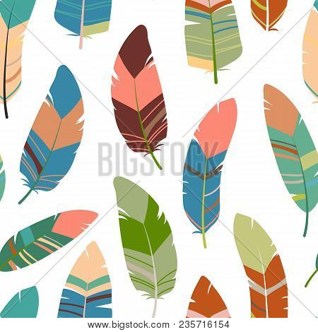 Seamless Feathers Pattern. Scandinavian Colorful Design Background. Stock Vector