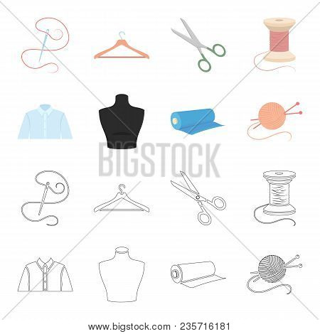 A Man Shirt, A Mannequin, A Roll Of Fabric, A Ball Of Threads And Knitting Needles.atelier Set Colle