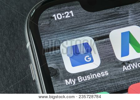 Sankt-petersburg, Russia, April 11, 2018: Google My Business Application Icon On Apple Iphone X Scre