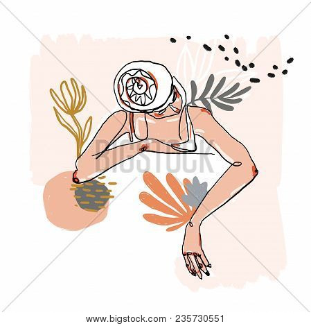 Modern Minimalist Continuos Line Female Portrait. Trendy Abstract Illustration. Vector Colored Art. 