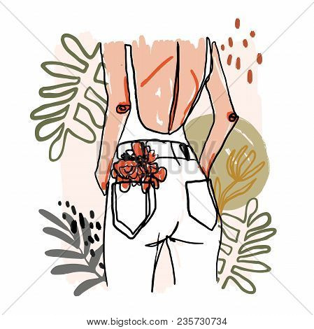 Modern Minimalist Continuos Line Female Portrait. Trendy Abstract Illustration. Vector Colored Art. 