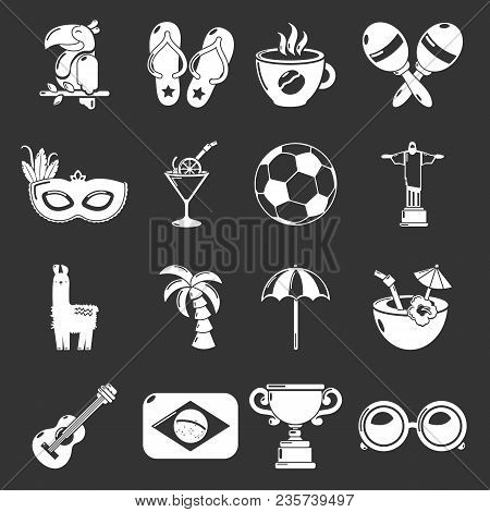 Travel Brazil Icons Set Vector White Isolated On Grey Background