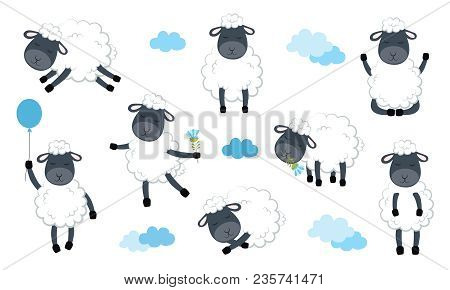 Set Of Vector Cartoon Sketch Sheeps Illustration With Motivation Lettering Phrase