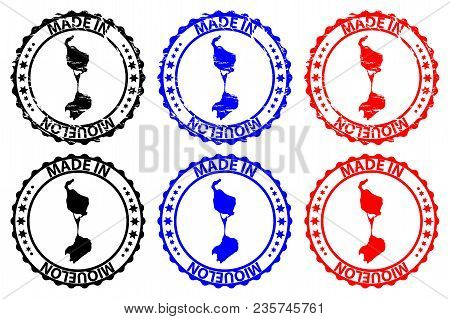 Made In Miquelon - Rubber Stamp - Vector, Miquelon Map Pattern - Black, Blue And Red