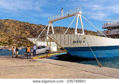 Zakynthos, Greece - September 30, 2017: Vasos K, Passenger Ship Unloading At The Port Of St. Nikolao