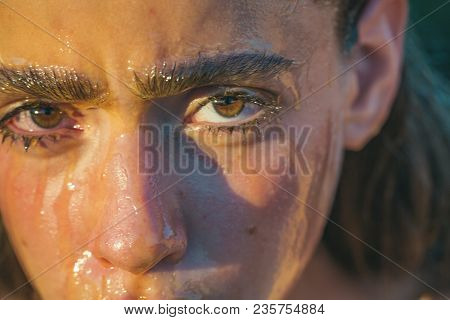 Beauty Cauacsian Woman With A Covered Head And No Makeup