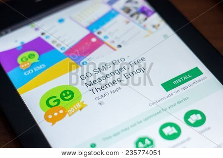 Ryazan, Russia - March 21, 2018 - Go Sms Pro Mobile App On The Display Of Tablet Pc