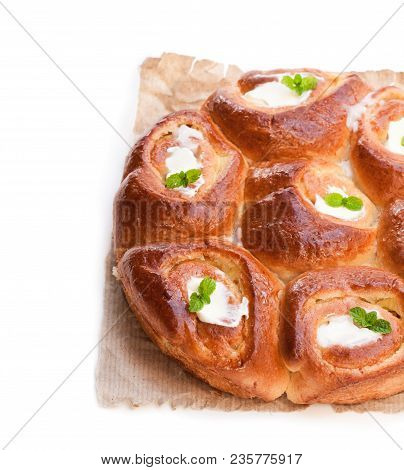 Delicious  Homemade Mini Brioche Buns With Creme Patissiere Filling Isolated On White