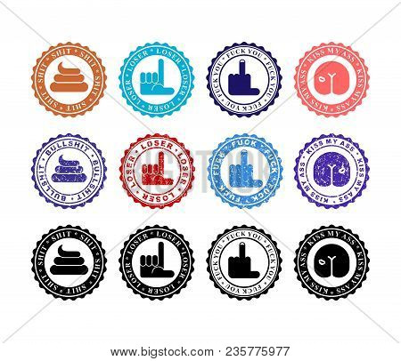 Loser And Shit, Kiss My Ass And Billshit Set Stamp For Documents. Official Boss Answer Template For 