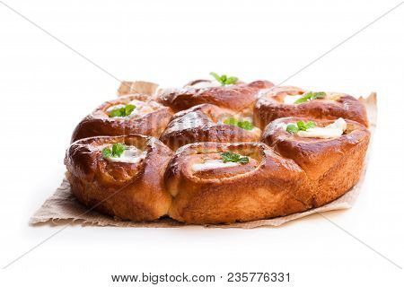 Delicious  Homemade Mini Brioche Buns With Creme Patissiere Filling Isolated On White