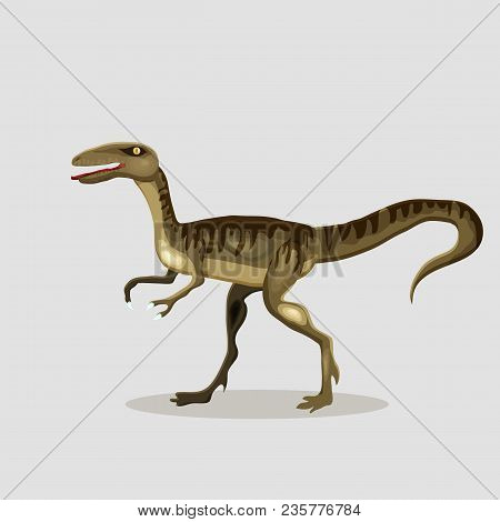 Vector Cartoon  Illustration Of A Dinosaur.  Velociraptor.