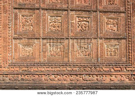 Beautiful Terracotta Brick Wall Decoration On Wall Of Madammohan Temple - Bishnupur, West Bengal , I