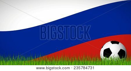 Soccer Ball In Front Of Russian Flag