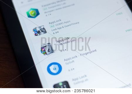 Ryazan, Russia - March 21, 2018 - Applock Icon In The List Of Mobile Apps