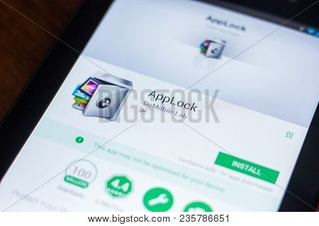 Ryazan, Russia - March 21, 2018 - Applock App On The Display Of Tablet Pc