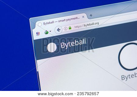 Ryazan, Russia - March 29, 2018 - Homepage Of Byteball Crypty Currency On The Display Of Pc
