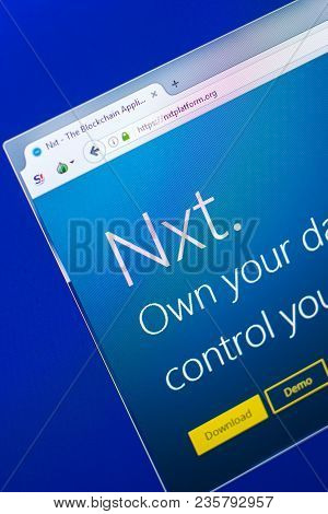 Ryazan, Russia - March 29, 2018 - Homepage Of Nxt Crypto Currency On The Display Of Pc