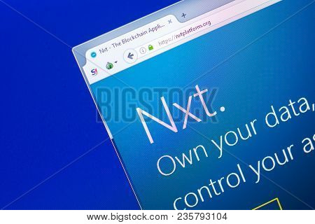 Ryazan, Russia - March 29, 2018 - Homepage Of Nxt Crypto Currency On The Display Of Pc