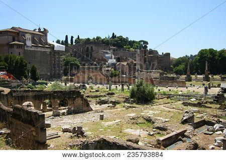 Rome, Italy - June 20, 2011: View Of The Roman Forum In Rome, Italy. The Roman Forum Is The Remains 