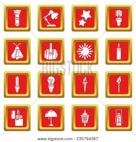 Light Source Icons Set Vector Red Square Isolated On White Background