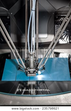 Moscow, Russia - October, 2016: 3d Printer Mass Portal Printing Process