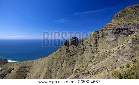 Gran Canaria, March - View From A Hiking Path In Tamadaba Nature Reserve Towards Faneque, The Talles