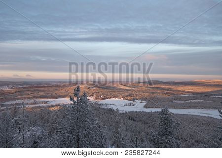 Snowy Views On A Winter Day From The Top Of Aavasaksa