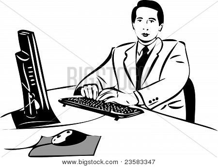 bosquejo de un chico que trabaja en la computadora