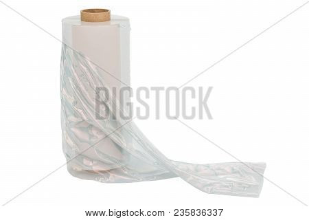 Roll Of Wrapping Plastic Stretch Film, 3d Rendering Isolated On White Background